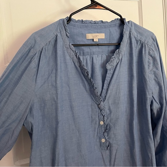 LOFT Chambray Ruffle Blouse - Picture 3 of 5